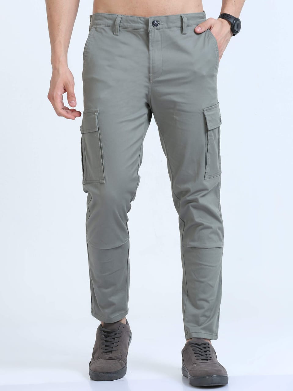 Men's Slim-Fit Grey Cargo Pants Cotton Cargo Pants ||(Cargo-28-36)